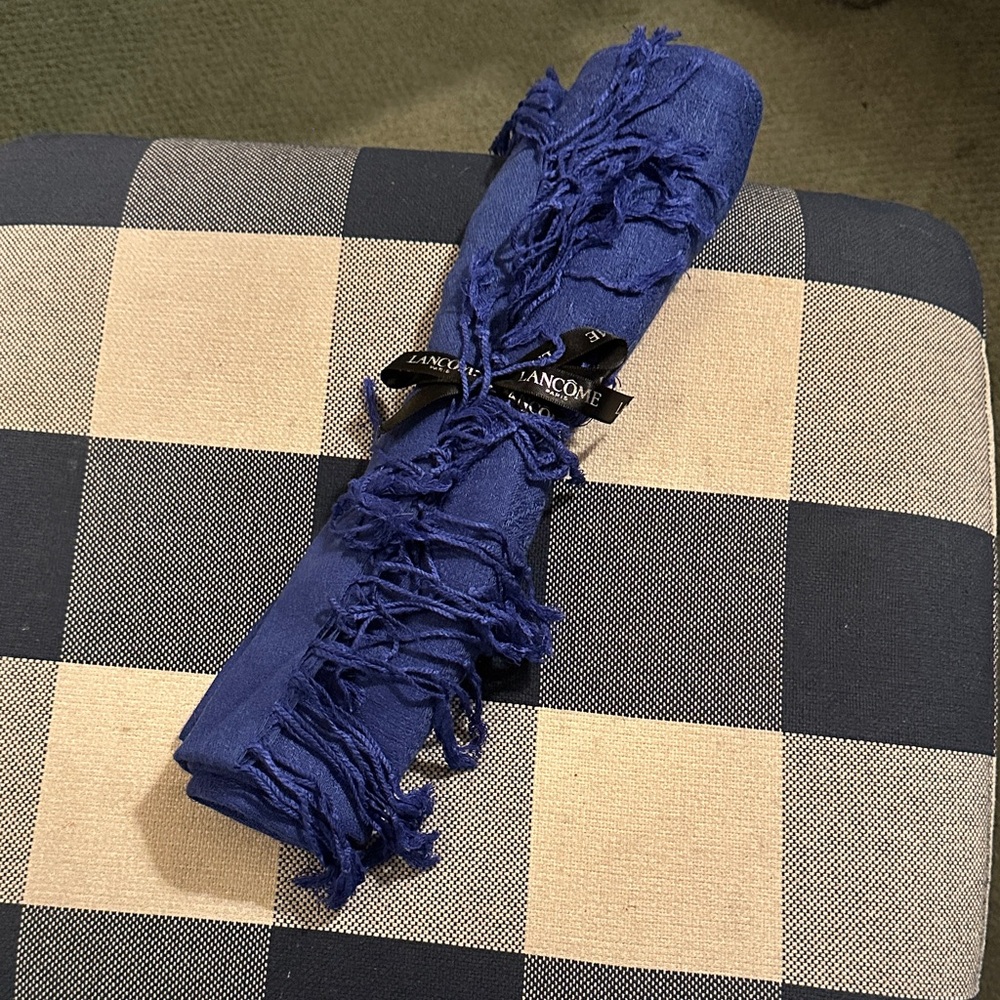 Lancôme Deep Blue Fringed Decorative Scarf